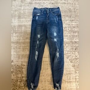 Vanilla Star Women's Distressed Blue Skinny Jeans